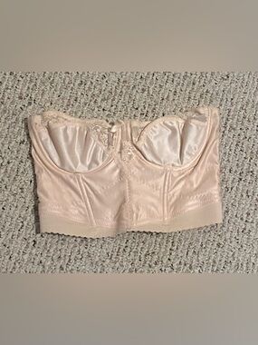 Vintage Young Smoothie Longline Satin Lace Bustier Bra‎ in Light Blush